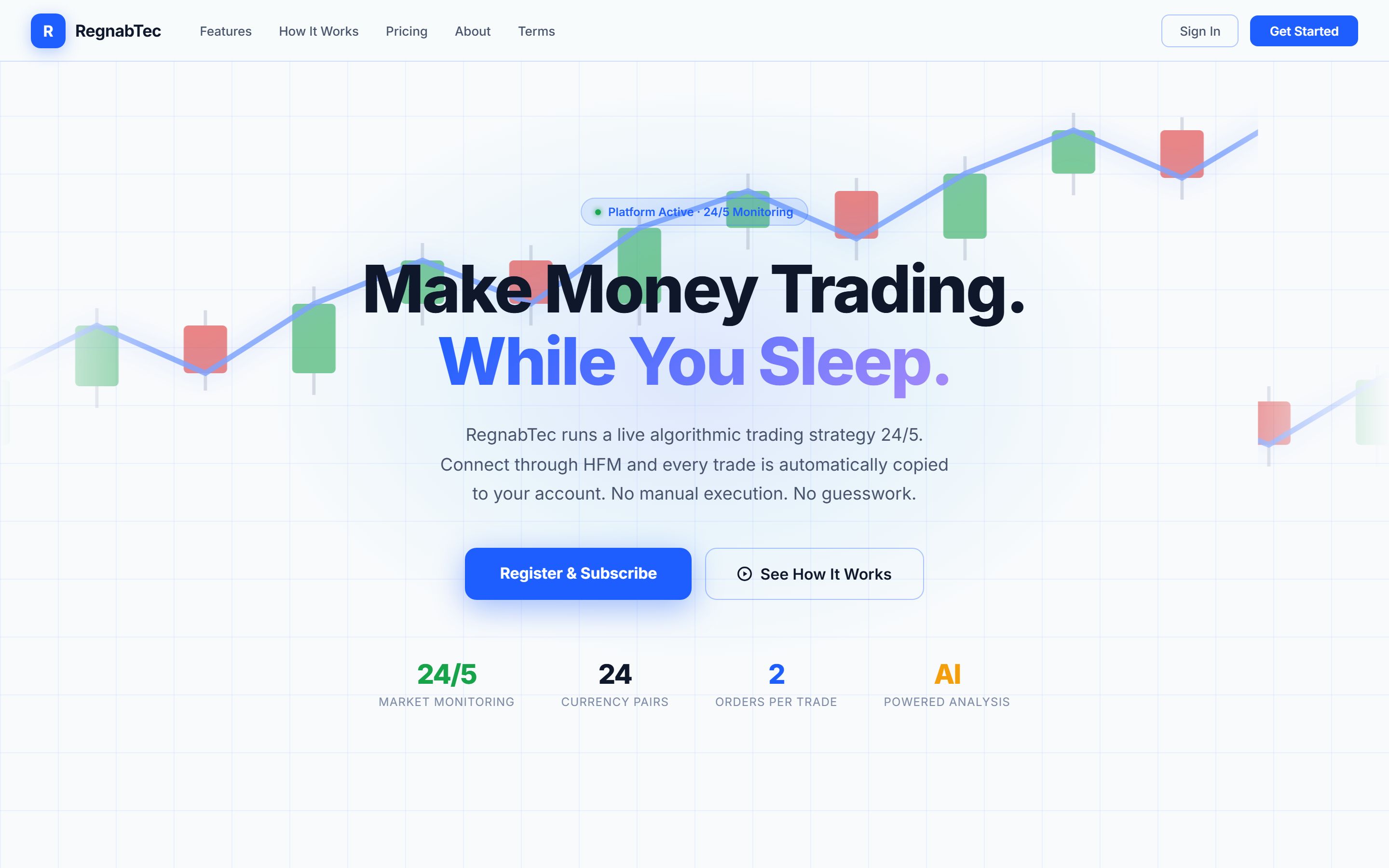 The RegnabTec trading portal landing page