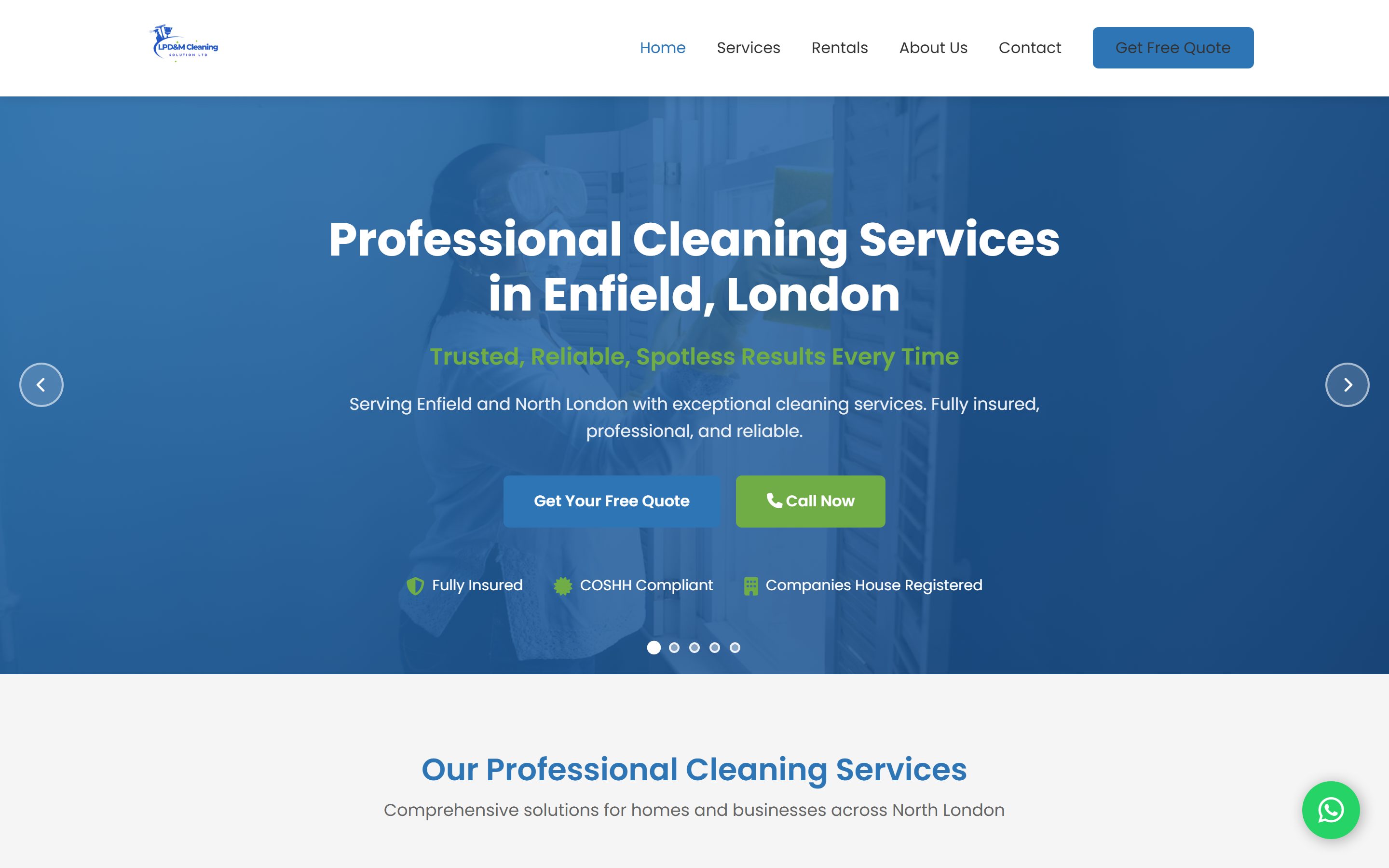The LPD&M Cleaning Solutions website displayed on a laptop screen